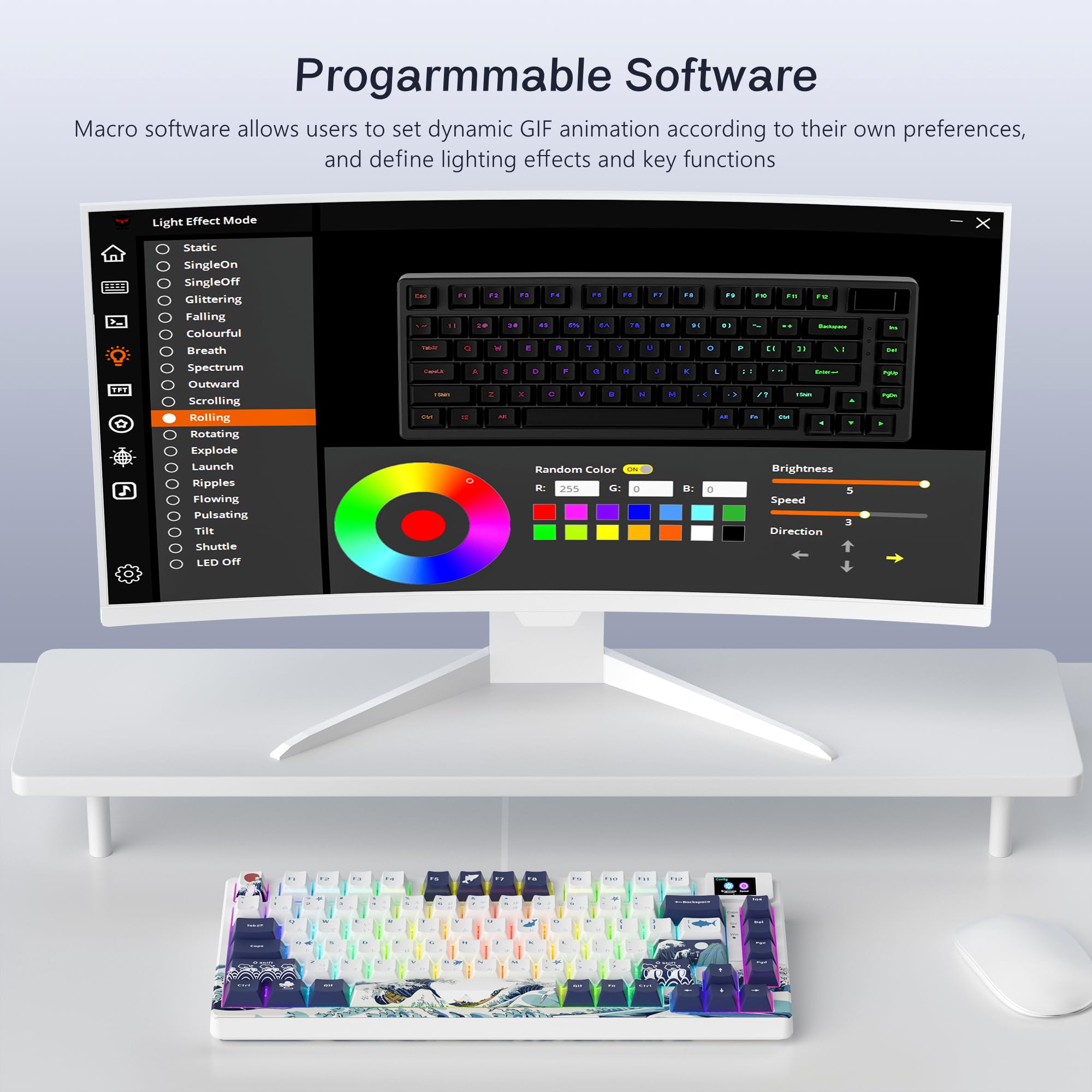 Womier SK80 75% Keyboard with Color Multimedia Display Mechanical Gaming Keyboard Creamy Sound, Wired Hot Swappable Gasket Mount RGB Custom Key Board, Pre-lubed Stabilizer for Mac/Win, Black Kanagawa