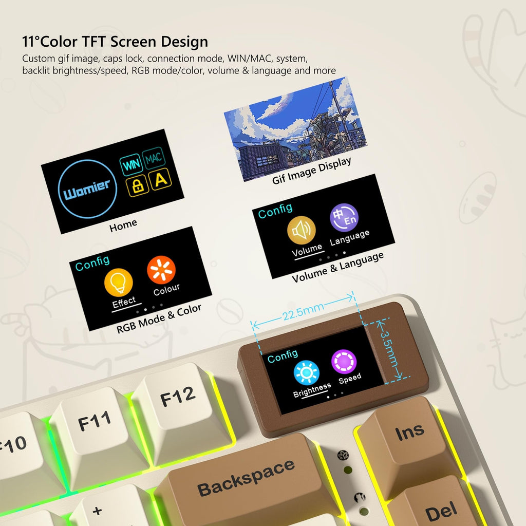 Womier SK80 75% Keyboard with Color Multimedia Display Mechanical Gaming Keyboard Creamy Sound, Wired Hot Swappable Gasket Mount RGB Custom Key Board, Pre-lubed Stabilizer for Mac/Win, Black Kanagawa