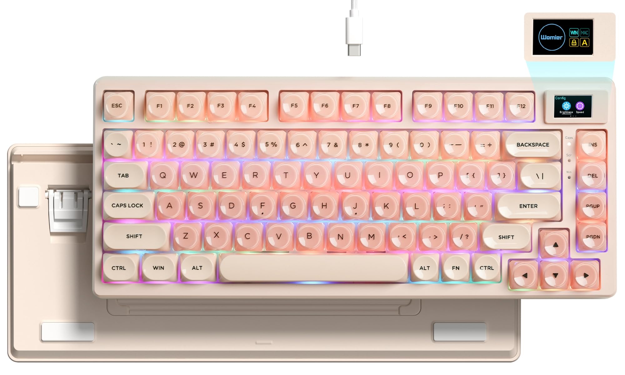 Womier SK80 75% Keyboard with Color Multimedia Display Mechanical Gaming Keyboard Creamy Sound, Wired Hot Swappable Gasket Mount RGB Custom Key Board, Pre-lubed Stabilizer for Mac/Win, Black Kanagawa