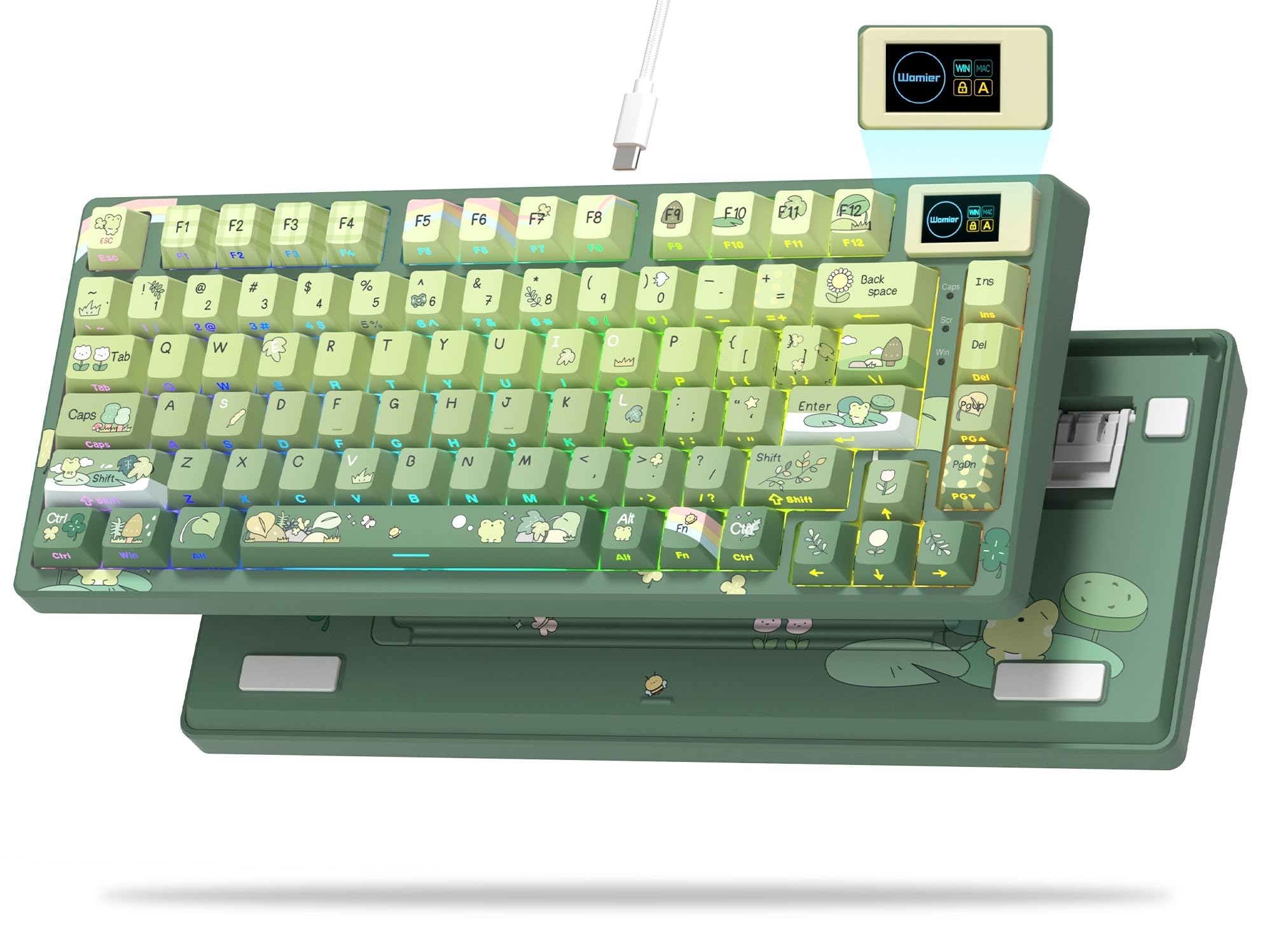 Womier SK80 75% Keyboard with Color Multimedia Display Mechanical Gaming Keyboard Creamy Sound, Wired Hot Swappable Gasket Mount RGB Custom Key Board, Pre-lubed Stabilizer for Mac/Win, Black Kanagawa