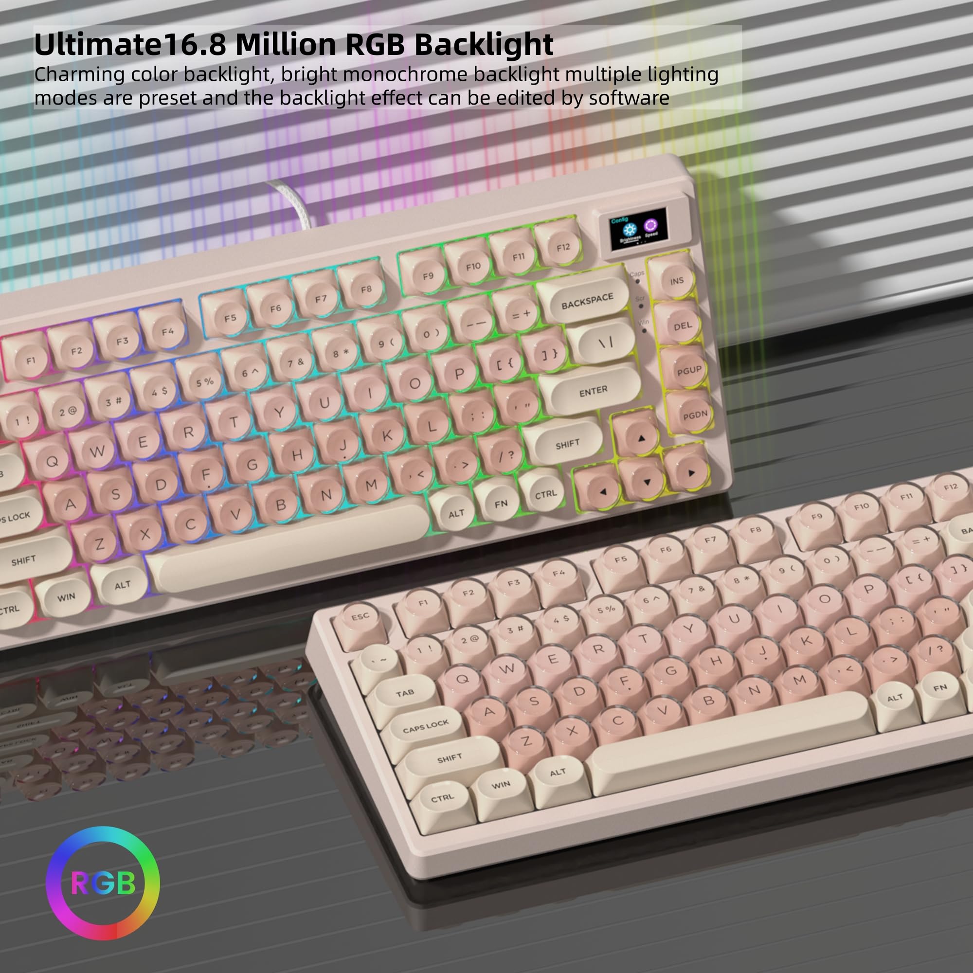 Womier SK80 75% Keyboard with Color Multimedia Display Mechanical Gaming Keyboard Creamy Sound, Wired Hot Swappable Gasket Mount RGB Custom Key Board, Pre-lubed Stabilizer for Mac/Win, Black Kanagawa