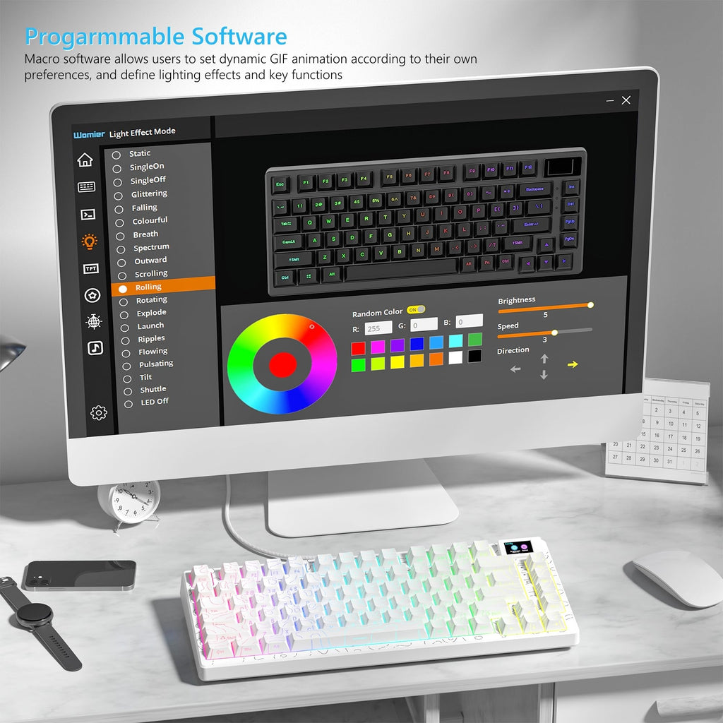 Womier SK80 75% Keyboard with Color Multimedia Display Mechanical Gaming Keyboard Creamy Sound, Wired Hot Swappable Gasket Mount RGB Custom Key Board, Pre-lubed Stabilizer for Mac/Win, Black Kanagawa