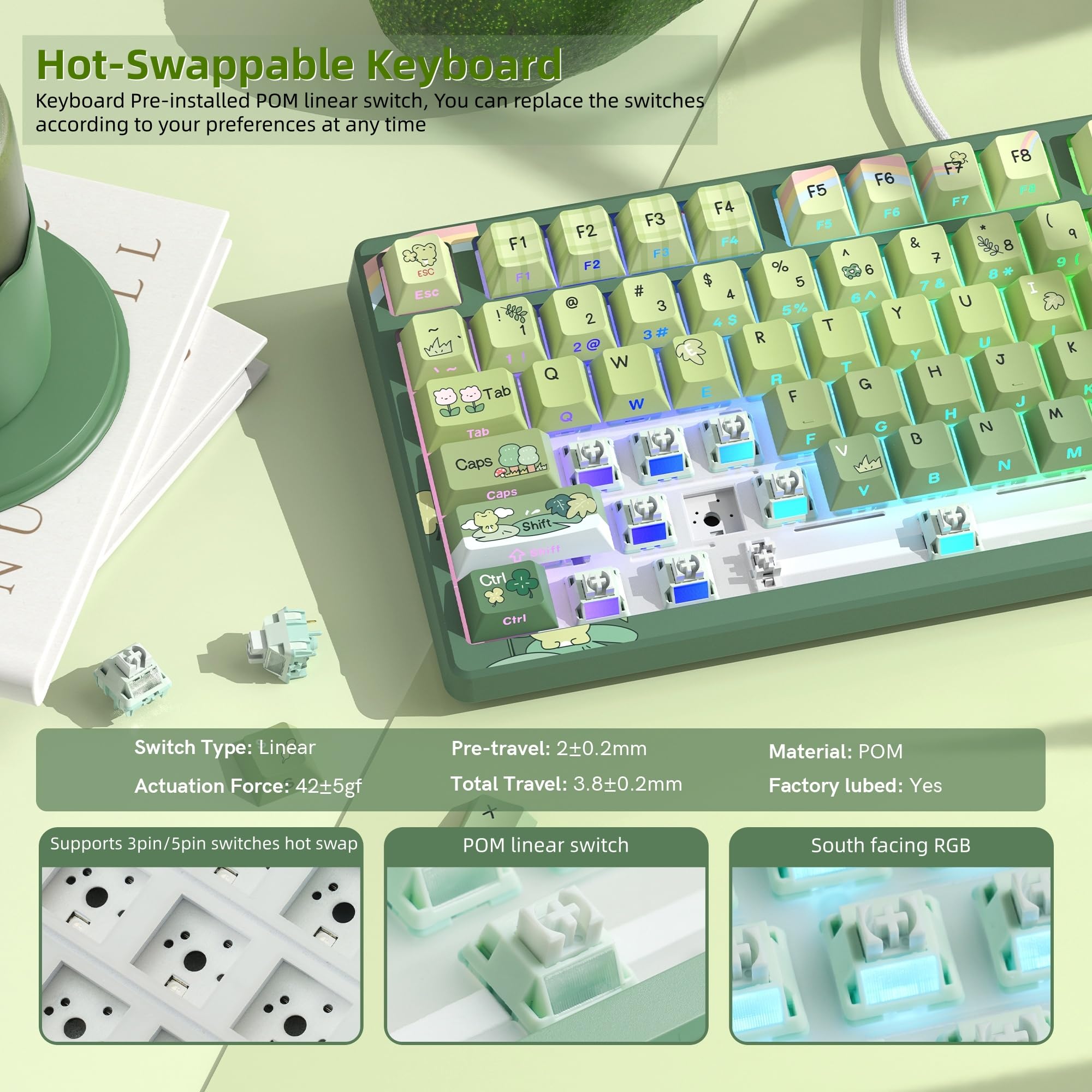 Womier SK80 75% Keyboard with Color Multimedia Display Mechanical Gaming Keyboard Creamy Sound, Wired Hot Swappable Gasket Mount RGB Custom Key Board, Pre-lubed Stabilizer for Mac/Win, Black Kanagawa