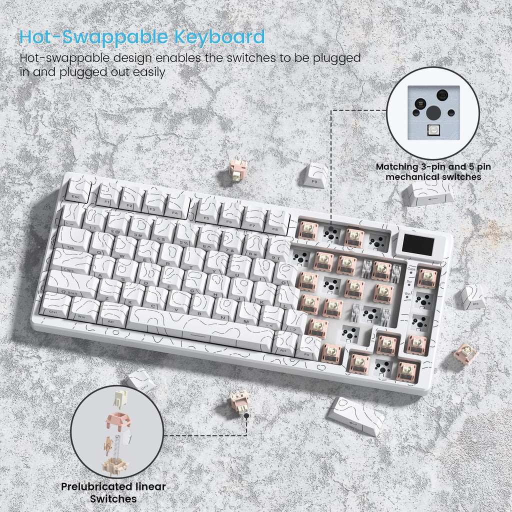 Womier SK80 75% Keyboard with Color Multimedia Display Mechanical Gaming Keyboard Creamy Sound, Wired Hot Swappable Gasket Mount RGB Custom Key Board, Pre-lubed Stabilizer for Mac/Win, Black Kanagawa
