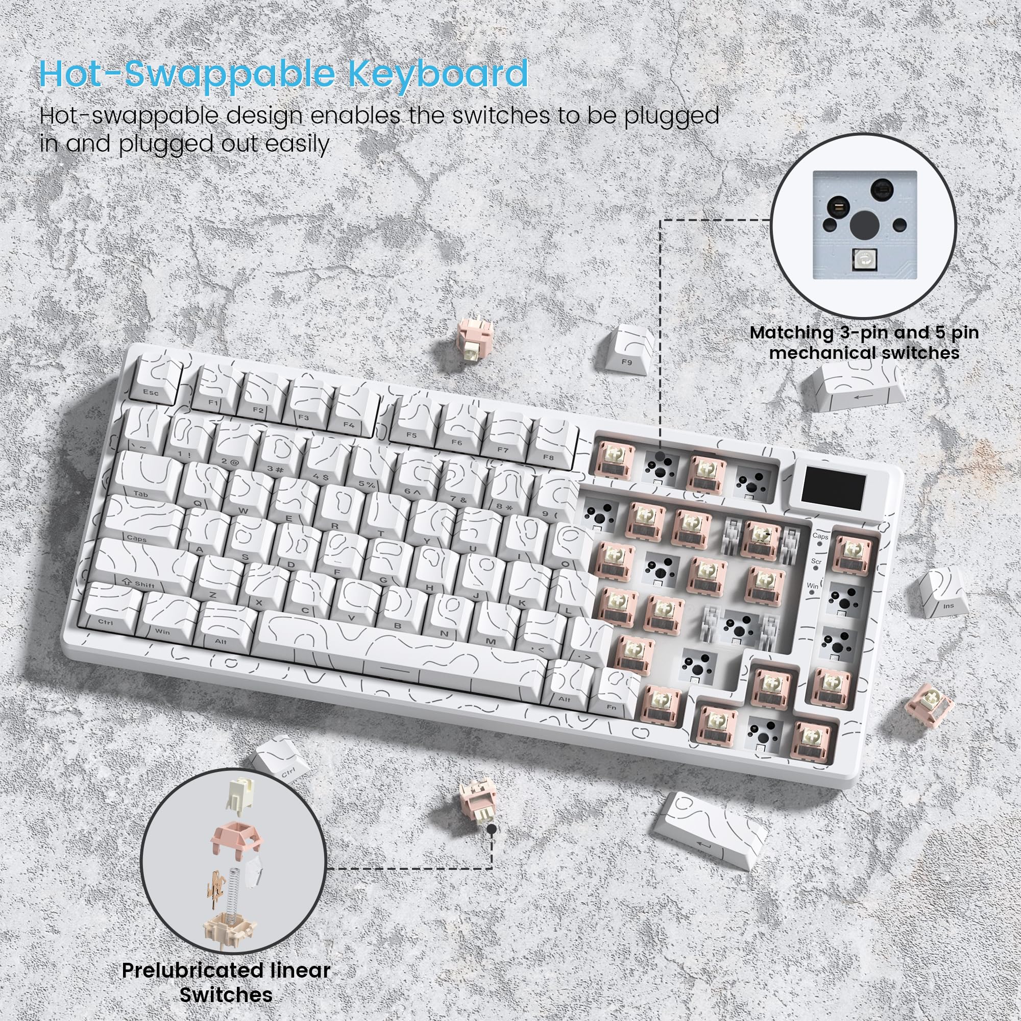 Womier SK80 75% Keyboard with Color Multimedia Display Mechanical Gaming Keyboard Creamy Sound, Wired Hot Swappable Gasket Mount RGB Custom Key Board, Pre-lubed Stabilizer for Mac/Win, Black Kanagawa